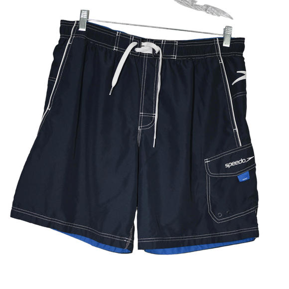 Speedo Mens Navy Blue Poly Board Surf Shorts Trunks Cargo Pocket Drawstring L - Picture 3 of 3